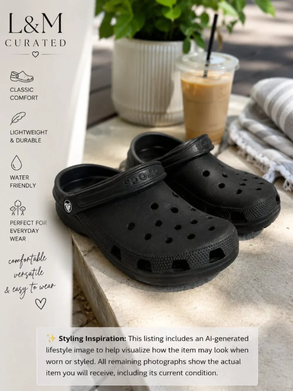 Crocs Classic Black Clogs Men's 9 Women's 11 Lightweight Comfort Shoes